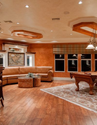 earth tone billiard room and bar